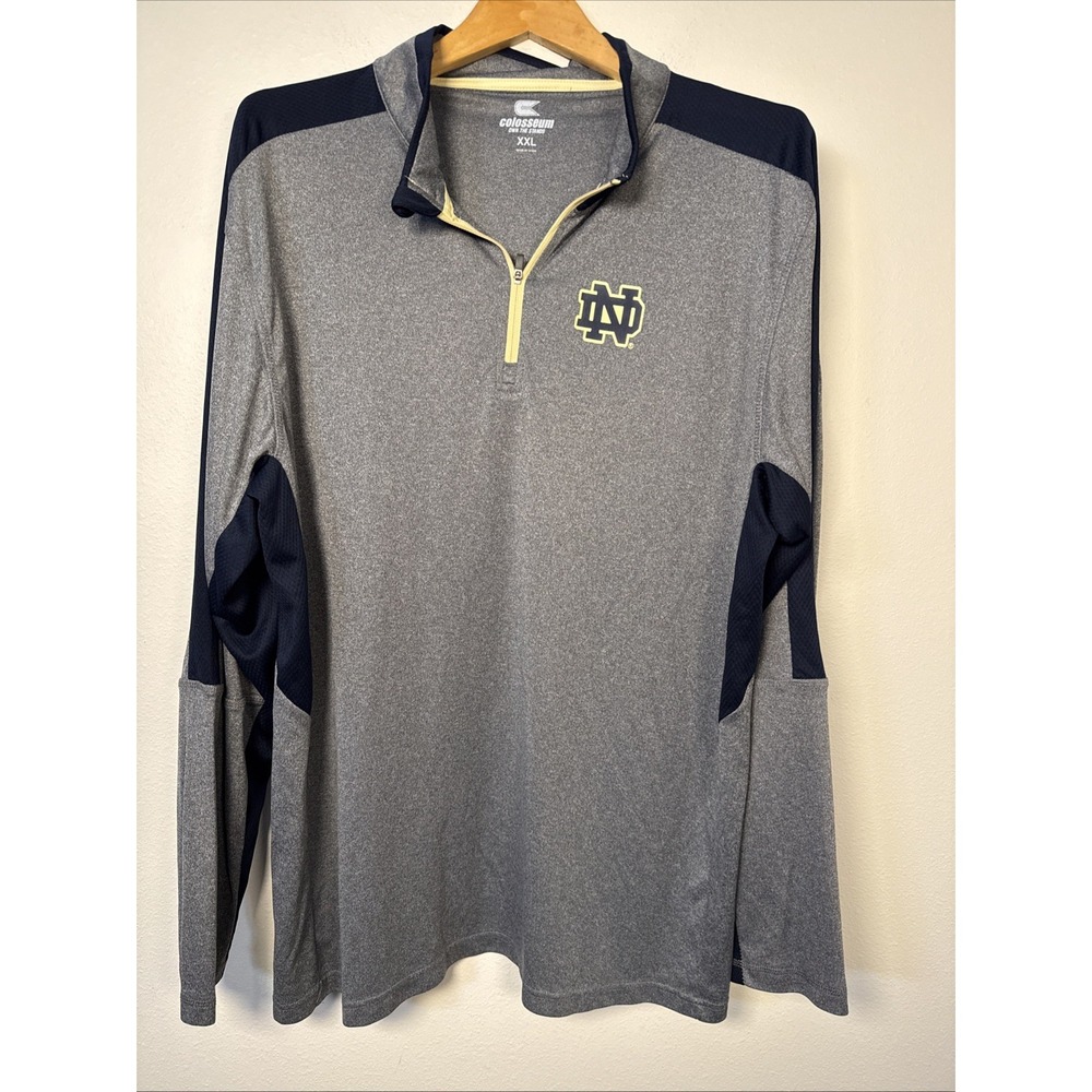 Notre Dame Fighting Irish Colosseum Men's XXL Quarter Zip Pullover Gray‎ Navy